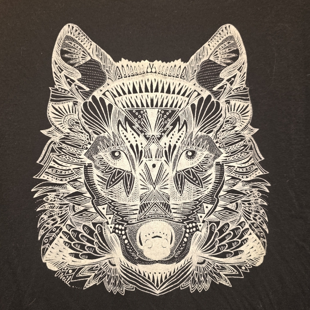 2000's O'Neill Black Wolf Long Sleeve T-Shirt Wolf  y2k tribal skate surf - Picture 2 of 5